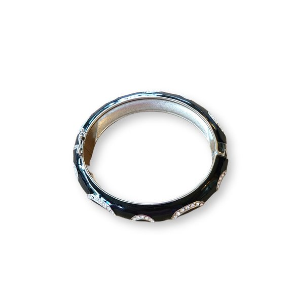 Lia Sophia Black Enameled Rhinestone Clamper Bangle - Picture 4 of 9
